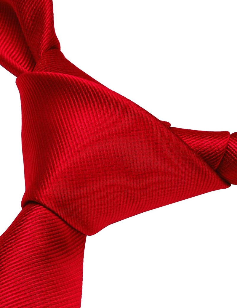 GUSLESON Brand Mens Classic Silk Solid Red Wedding Tie Necktie and Pocket Square Cufflinks Sets (0789-01) - Image 3